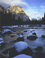 Snow, Stones, Merced River, Yosemite, California